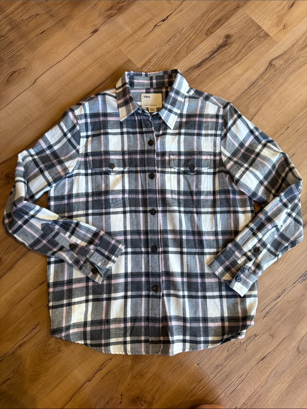 Tilley Women's Plaid Button-Down Shirt - White, Black & Pink